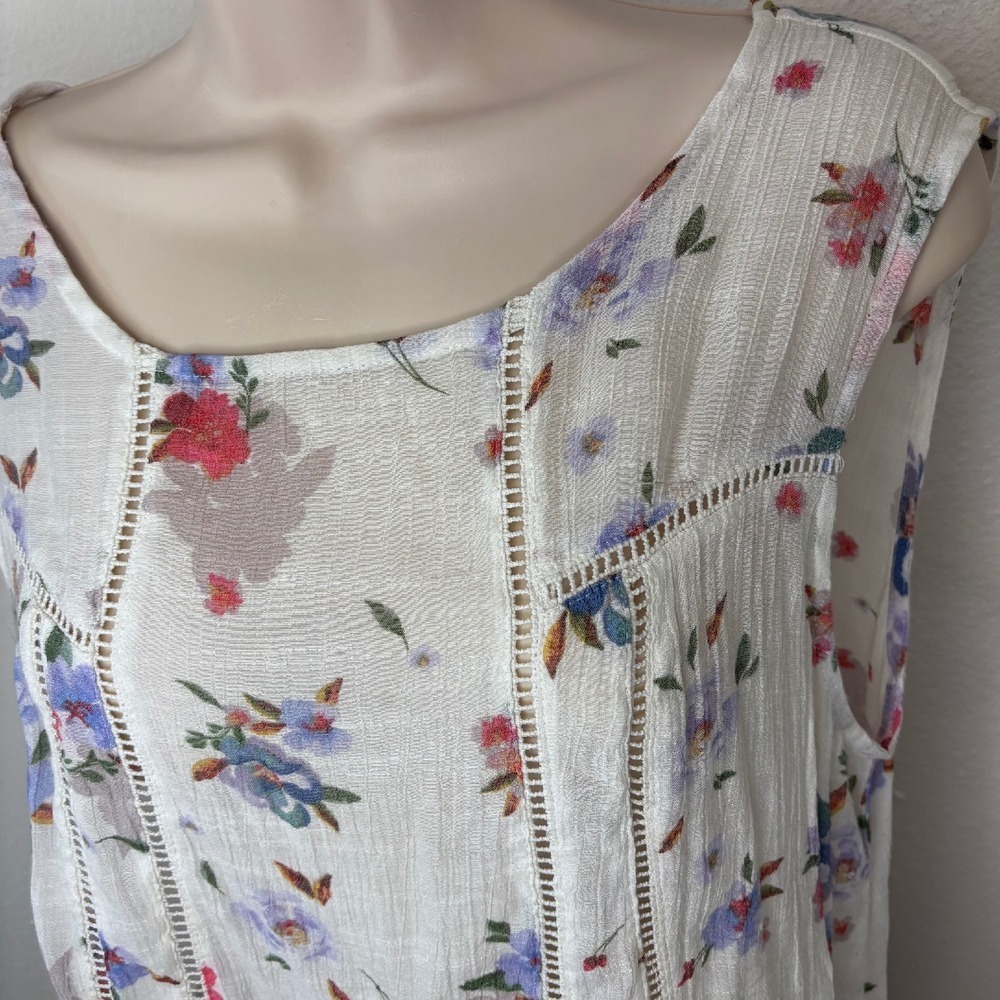 Zac & Rachel Floral Sleeveless Blouse Crochet Tiered Pastel Sz L
